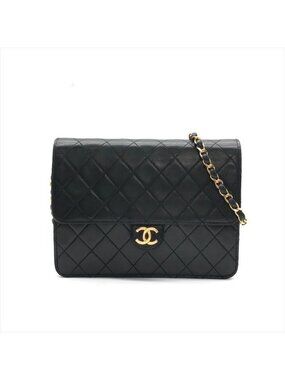 Chanel Quilted Lambskin CC Logo Push Lock Chain Shoulder Bag Black